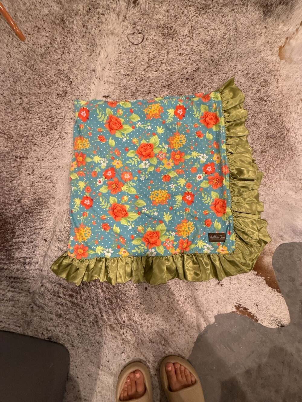 Matilda Jane No Reservations Floral Print Baby Blanket with Satin Ruffle Trim